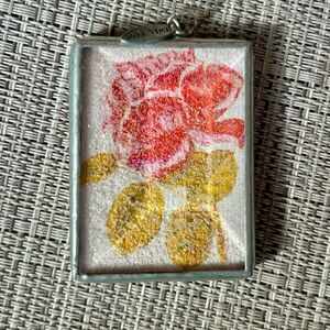 Jewel Kade -“Floral Pendant” / “Post Card”-Pewter Beveled Shadow Box Style Charm